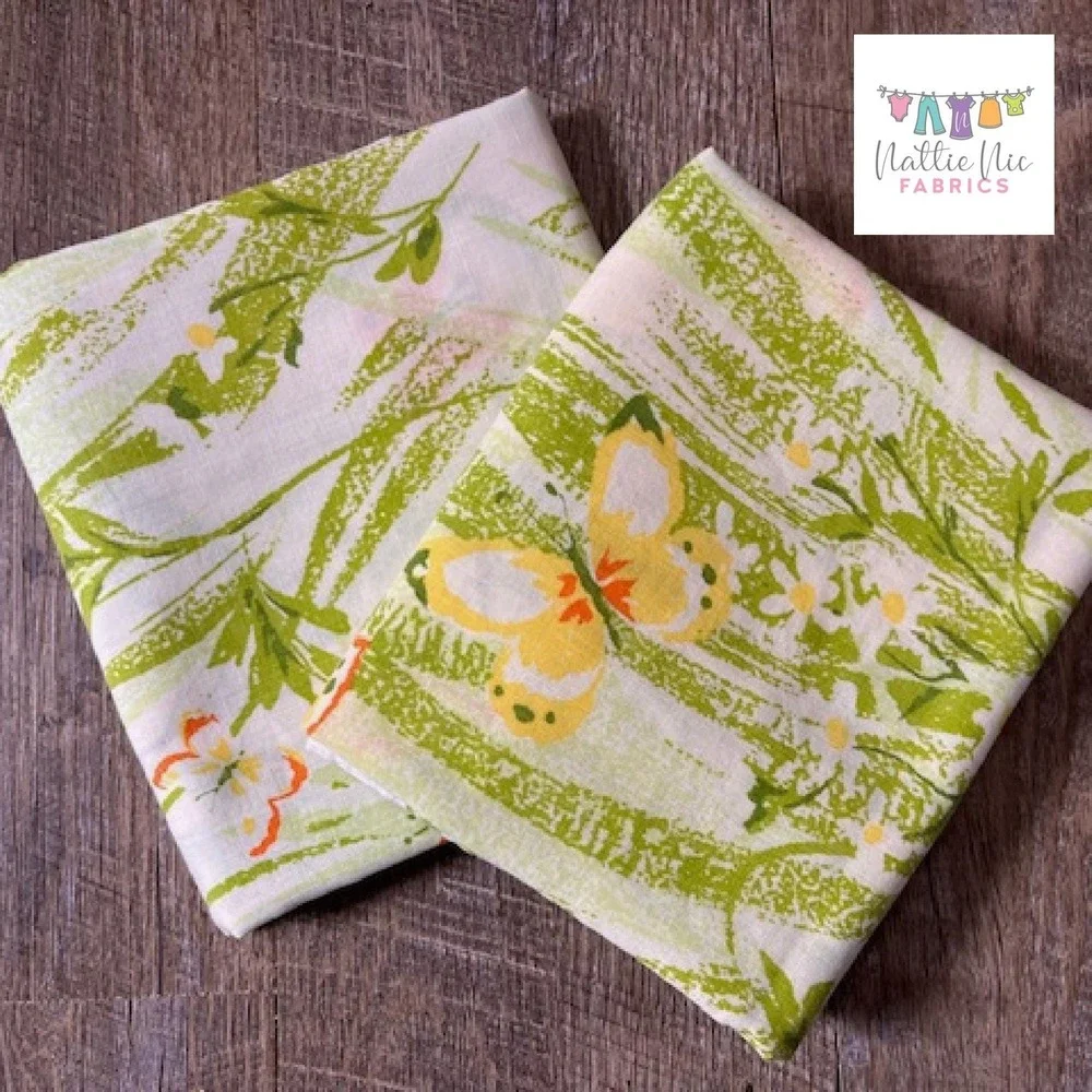 Vintage Butterfly Full Sheet Set: Yellow‎ Green Floral, Bibb
